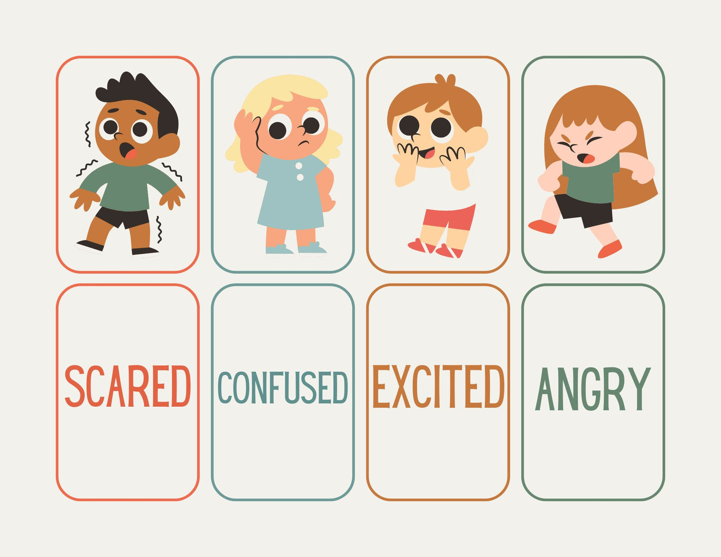 Emotions Flashcards – Colourful Feelings Recognition Cards for Kids