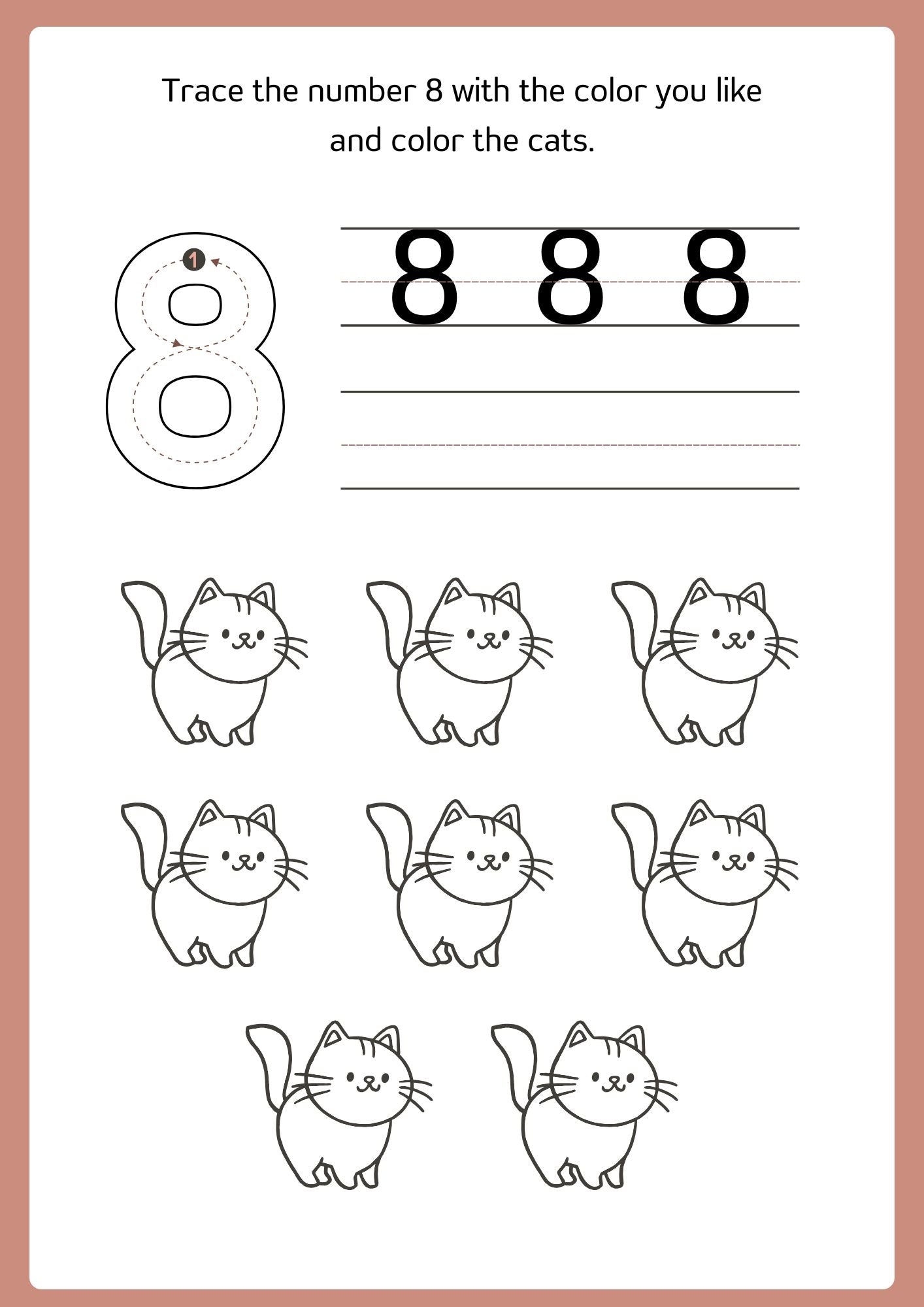 Number Tracing and Coloring Workbook Orange Playful and Cute