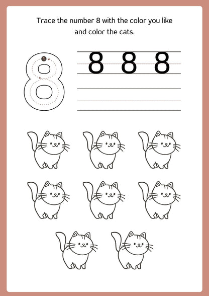 Number Tracing and Coloring Workbook Orange Playful and Cute